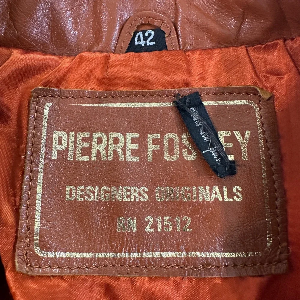 Pierre Fossey Designers Originals Genuine Leather Blazer 42 Brown Vintage Jacket